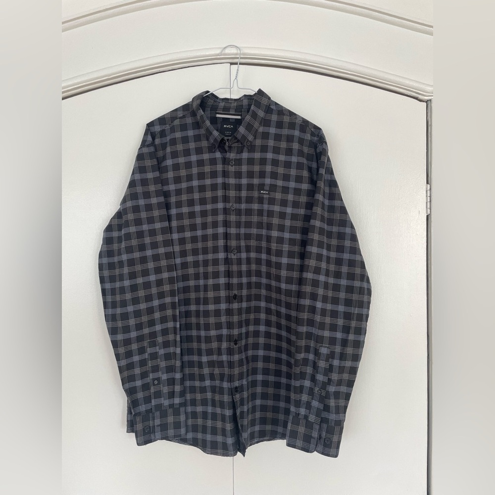 RVCA Black, Gray and Blue Casual Button Down Shirt men’s large